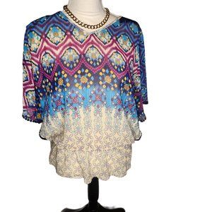 Rafaella, Printed, Shear, Peplum Top, Size Petite Large